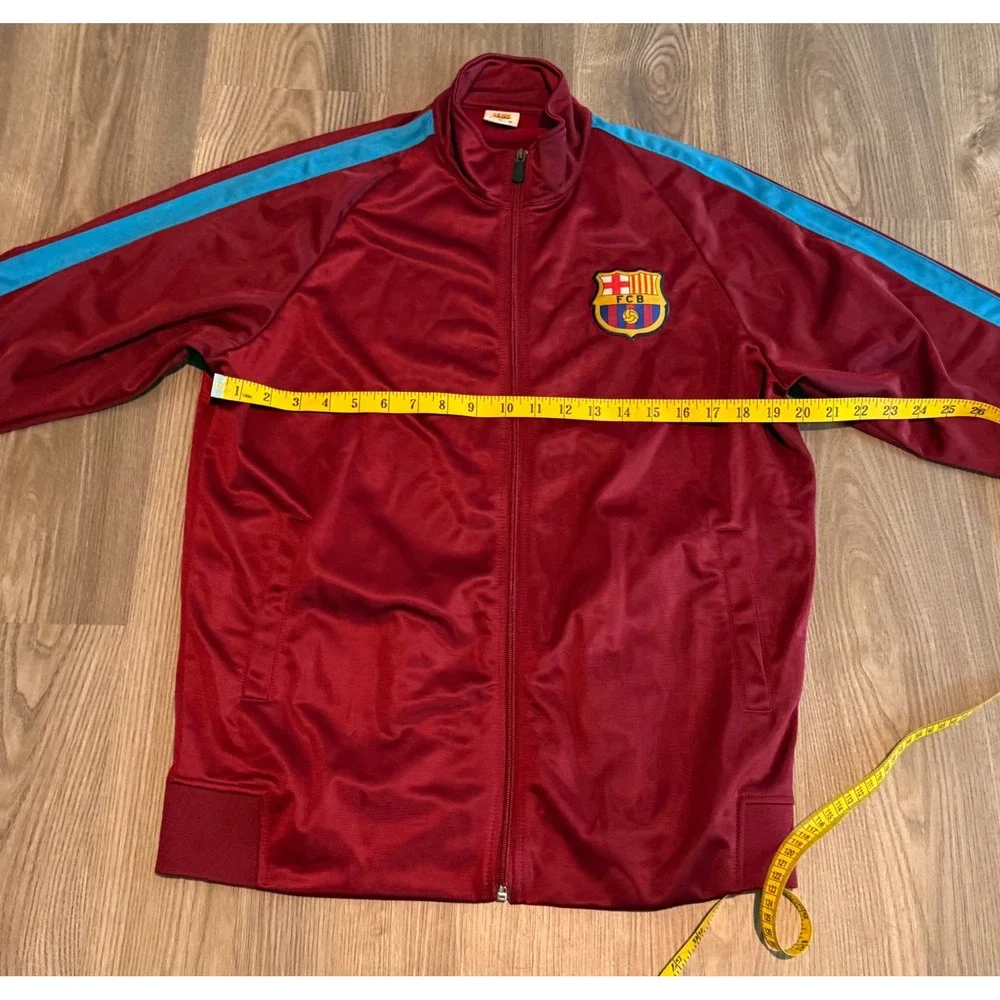 FC Barcelona Track Jacket Mens Large Burgundy Blue Full Zip Soccer FCB Warm Up